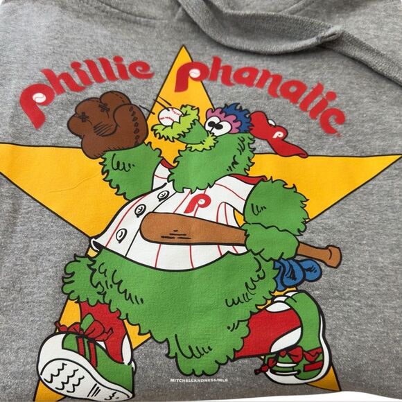 Mitchell & Ness Phillie Phanatic Cooperstown Collection Gray Hoodie. Small. - Picture 4 of 11
